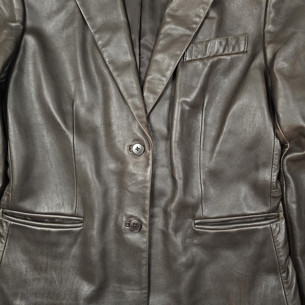 Brooks Brother Leather Jacket Womens 10 Medium Brown Blazer Preppy Business Work - Picture 2 of 16